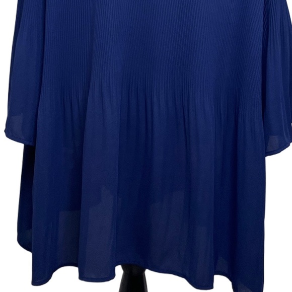 Catherines Floral Sz 2X Bloomcore Pleated Organza Navy Blue Blouse - Picture 10 of 10